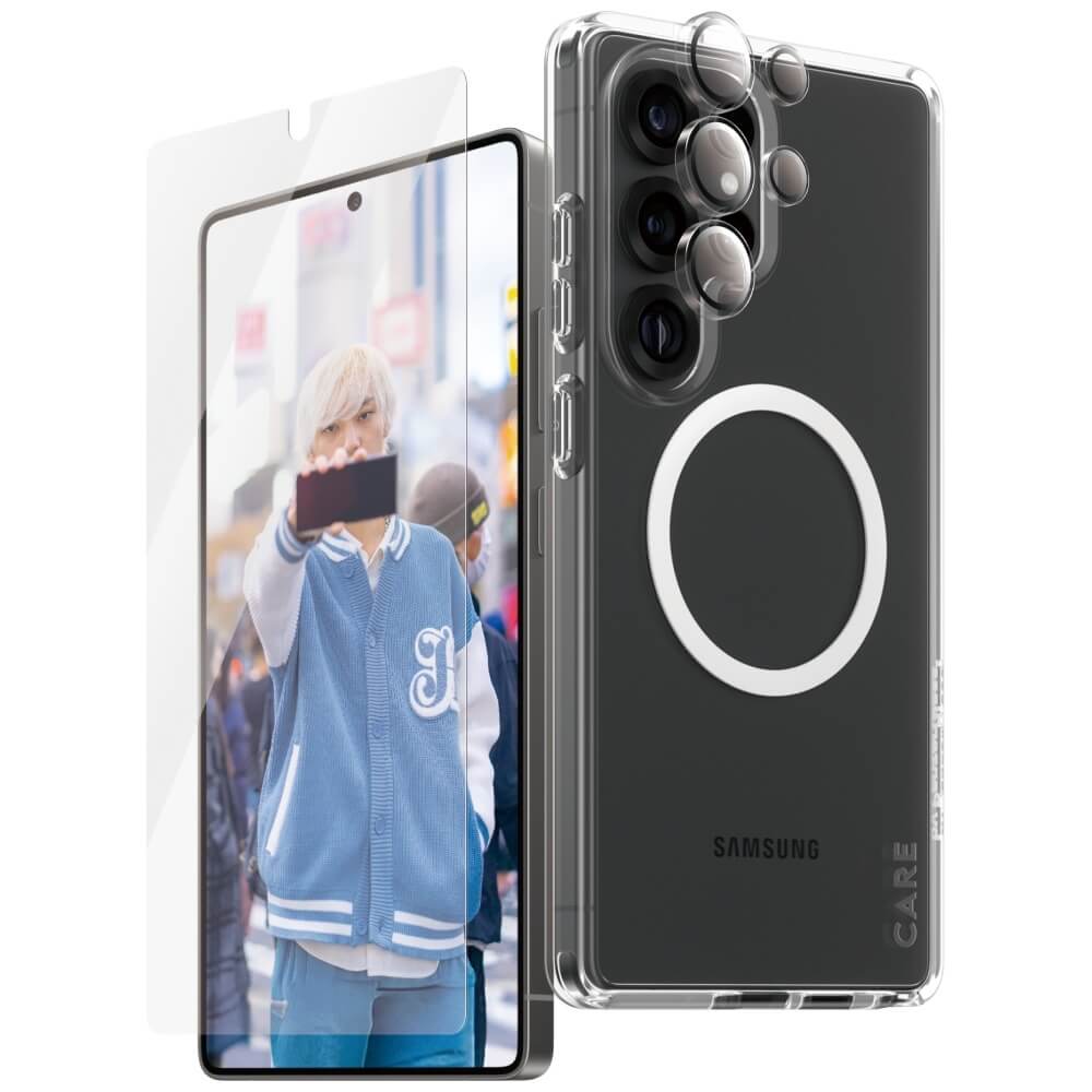 Care by PanzerGlass Samsung Galaxy S25 Ultra - Flagship 3in1 Σετ με 1 Αντιχαρακτικό Γυαλί Οθόνης, 1 Αντιχαρακτικό Γυαλί για την Κάμερα και 1 Σκληρή Θήκη - Clear