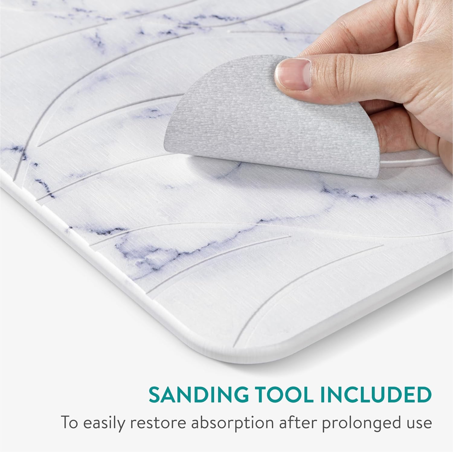 Navaris Αντιολισθητικό Χαλάκι Μπάνιου από Διατομίτη για Γρήγορο Στέγνωμα - 60 x 39 cm - White Marble - 59868.02