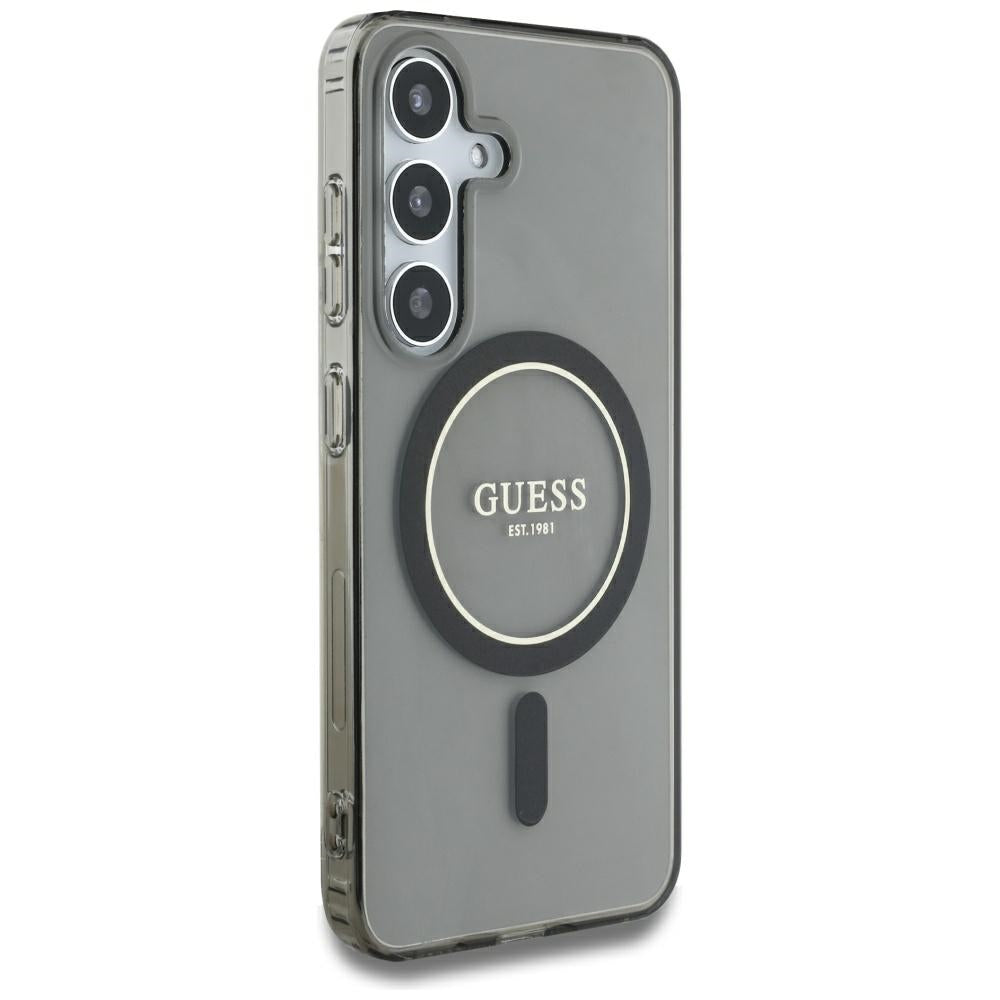 Guess Samsung Galaxy S25 - Glitter Circle Classic Logo - MagSafe Σκληρή Θήκη με Πλαίσιο Σιλικόνης - Black - GUHMS25SHFGEREK