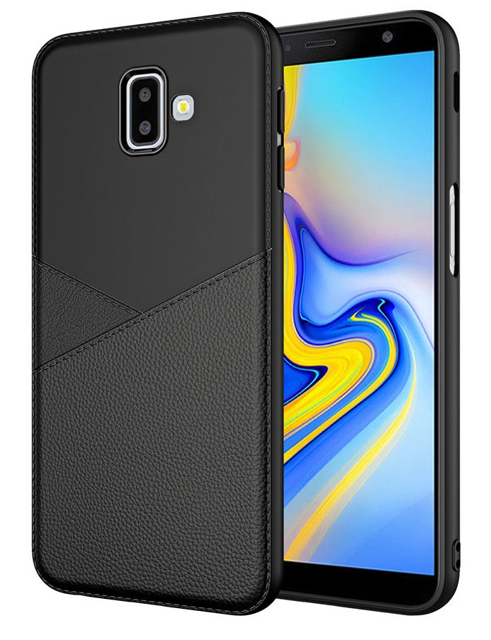 OEM Samsung Galaxy J6 Plus 2018 Θήκη Σιλικόνης TPU με Δερμάτινη Όψη Luxury Leather - Black