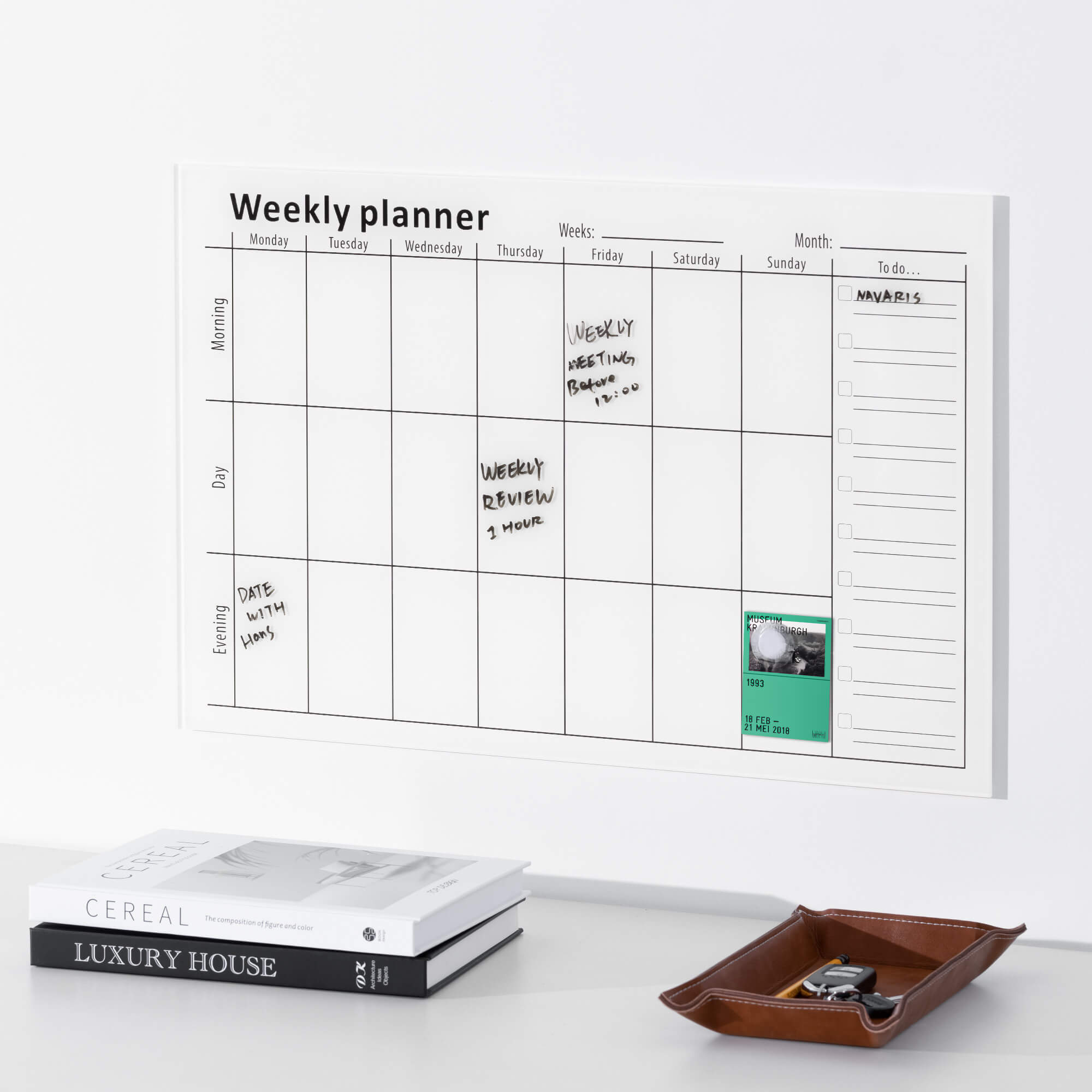 Navaris Μαγνητικός Γυάλινος Πίνακας Εβδομαδιαίου Χρονοδιαγράμματος - 60 x 40cm - White - 53999.02