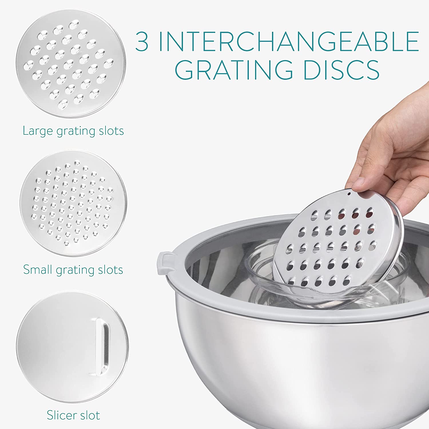 Navaris Σετ με 2 Μεταλλικά Δοχεία Φαγητού με καπάκι και 3 Τρίφτες - Grey - 49210.02.22