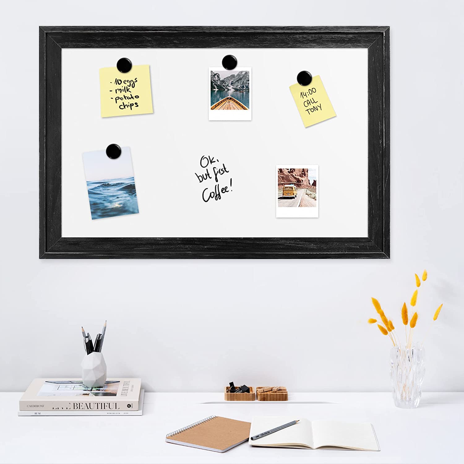 Navaris Μαγνητικός Πίνακας με Ξύλινη Κορνίζα - 60 x 45 cm - White / Black - 56831.2
