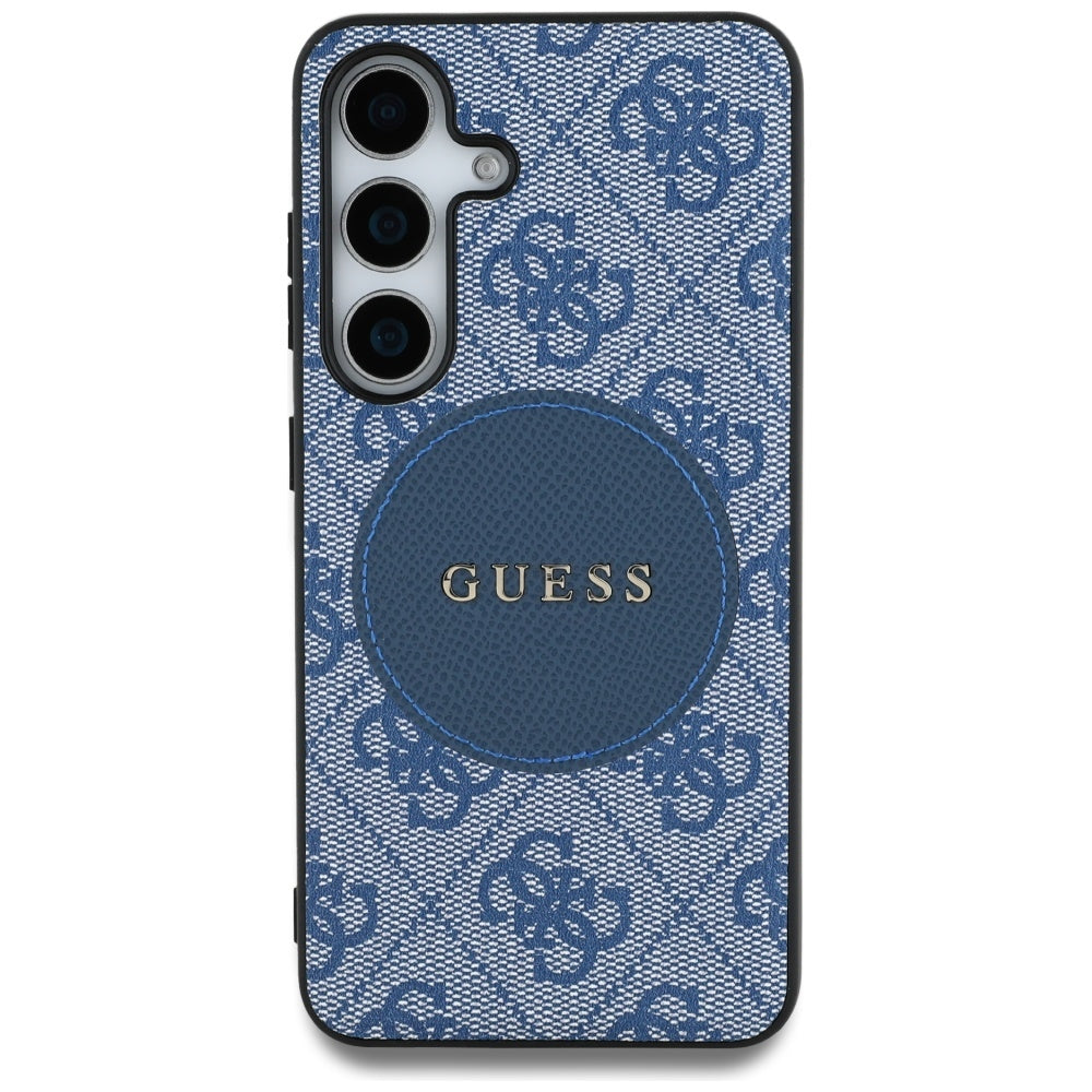 Guess Samsung Galaxy S25 - 4G Round Patch Classic Logo - Θήκη με Επένδυση Συνθετικού Δέρματος και MagSafe - Blue - GUHMS25SP4PGRSGB