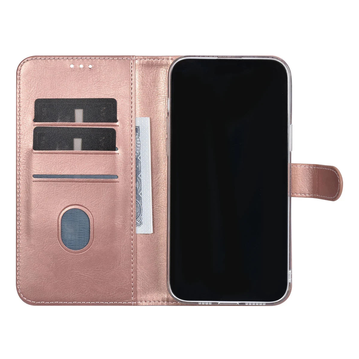 Tuniq iPhone 15 Pro Max - Θήκη Πορτοφόλι Stand από Δερματίνη - Rose Gold