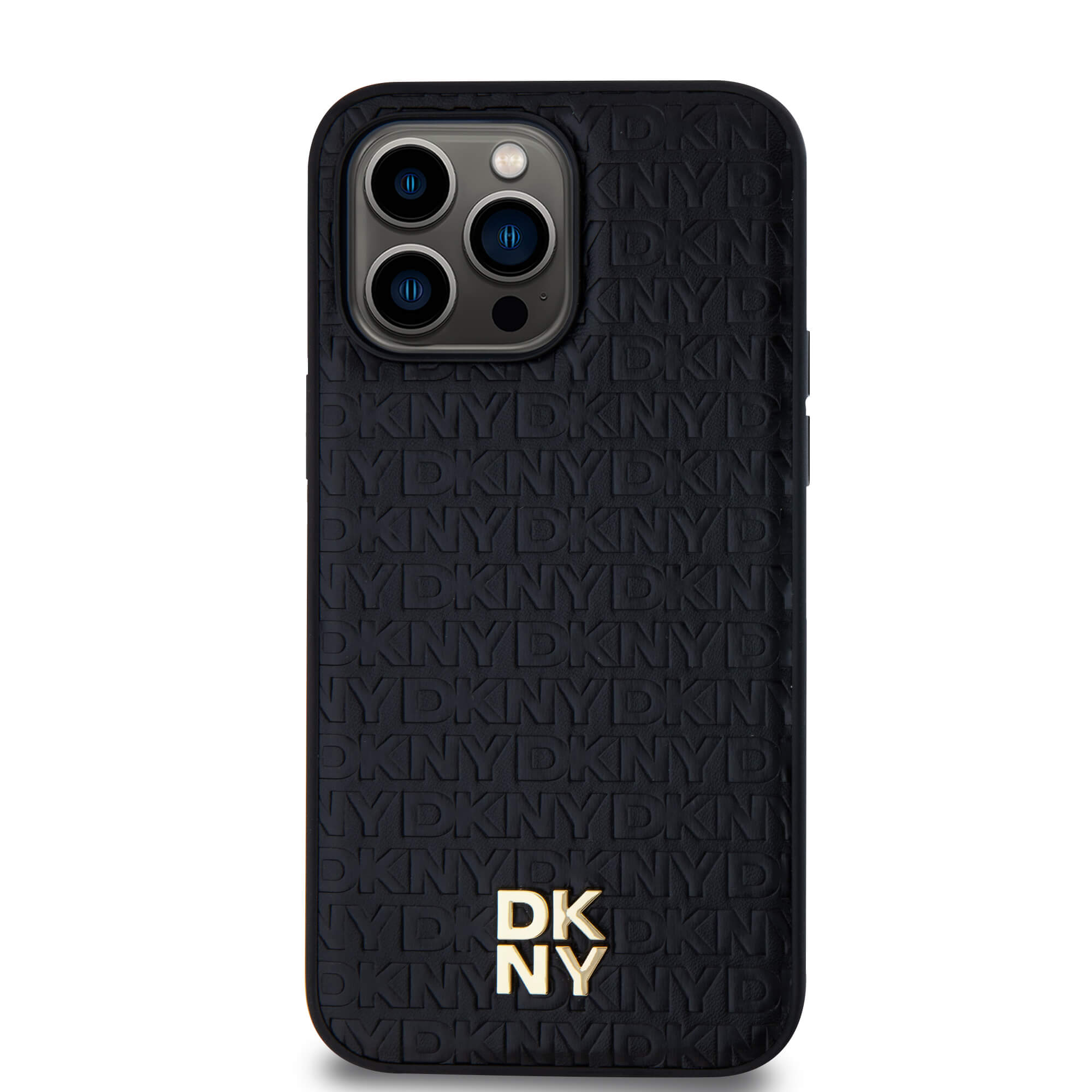 DKNY iPhone 15 Pro Max - Leather Monogram Pattern Metal Logo MagSafe Σκληρή Θήκη με Επένδυση Συνθετικού Δέρματος - Black