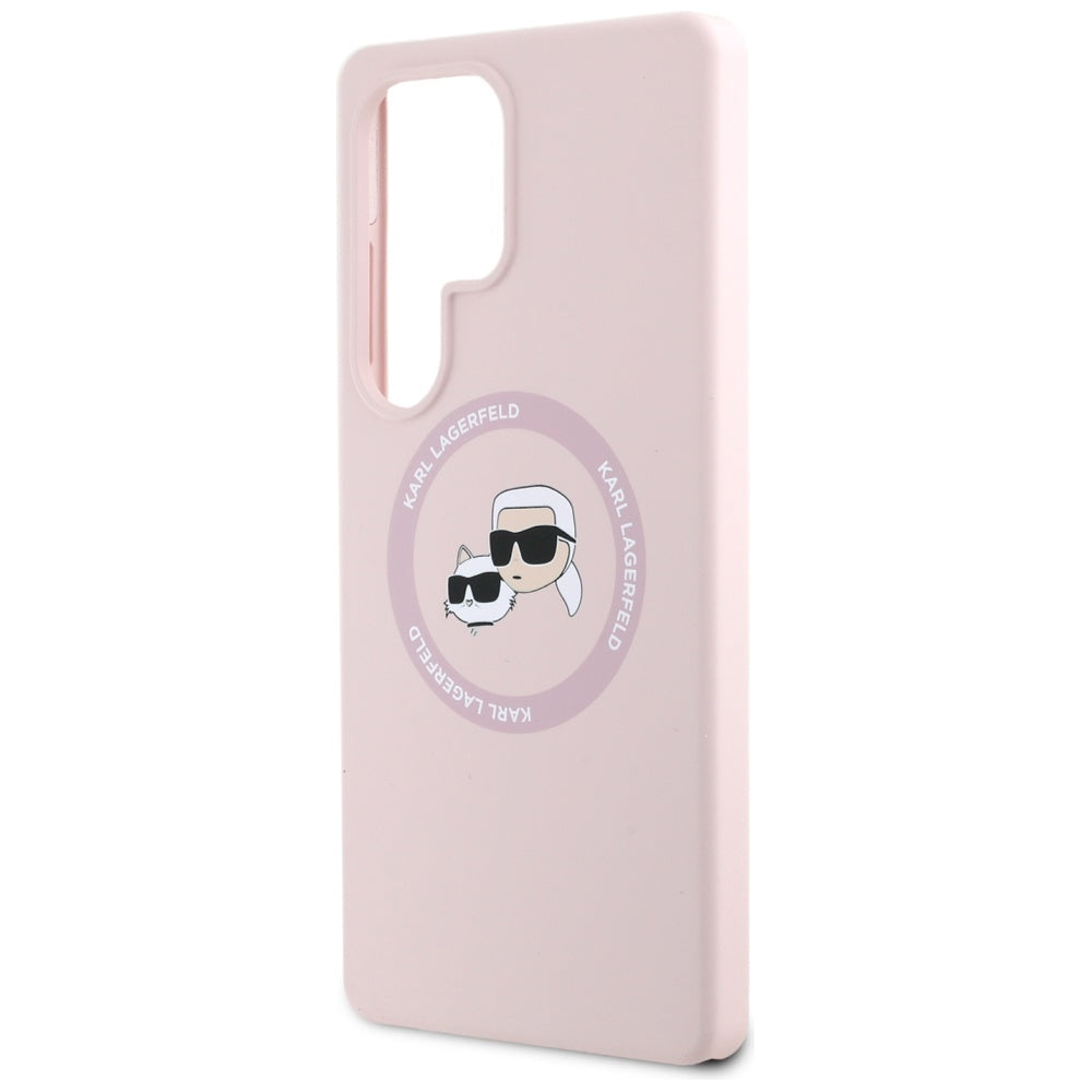 Karl Lagerfeld Samsung Galaxy S25 Ultra - Silicone Double Heads and Circle - Σκληρή Θήκη Σιλικόνης με MagSafe - Pink - KLHMS25LSKCHTCP