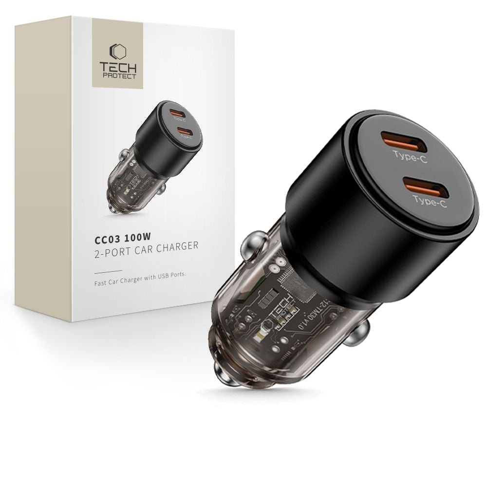 Tech - Protect CC03 PD100W Φορτιστής Αυτοκινήτου Γρήγορης Φόρτισης με 2 Θύρες Type - C - Black