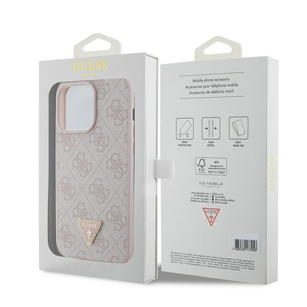 Guess iPhone 15 Pro Max Leather 4G Diamond Triangle Θήκη με Επένδυση Συνθετικού Δέρματος - Pink - GUHCP15XP4TDPP