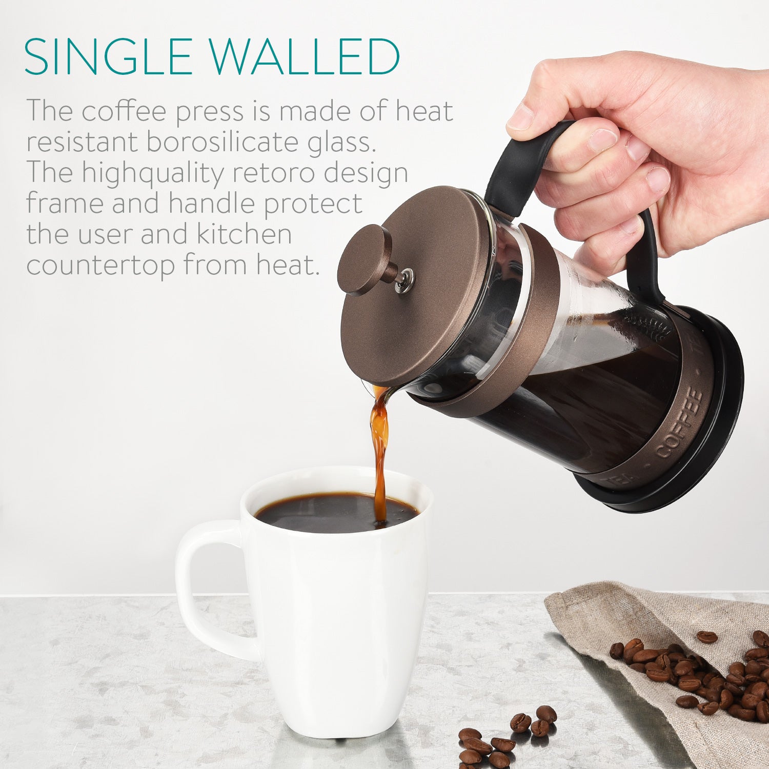 Navaris Γαλλική Καφετιέρα 600ml - Brown - 46547.01.02