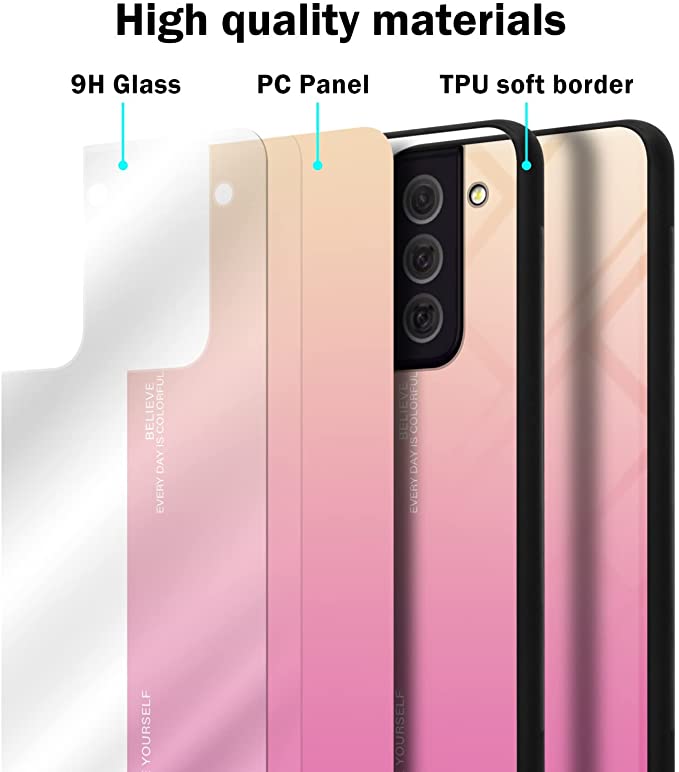 Cadorabo Samsung Galaxy S22 Plus Θήκη με Πλαίσιο Σιλικόνης και Όψη Γυαλιού Tempered Glass - Yellow / Pink