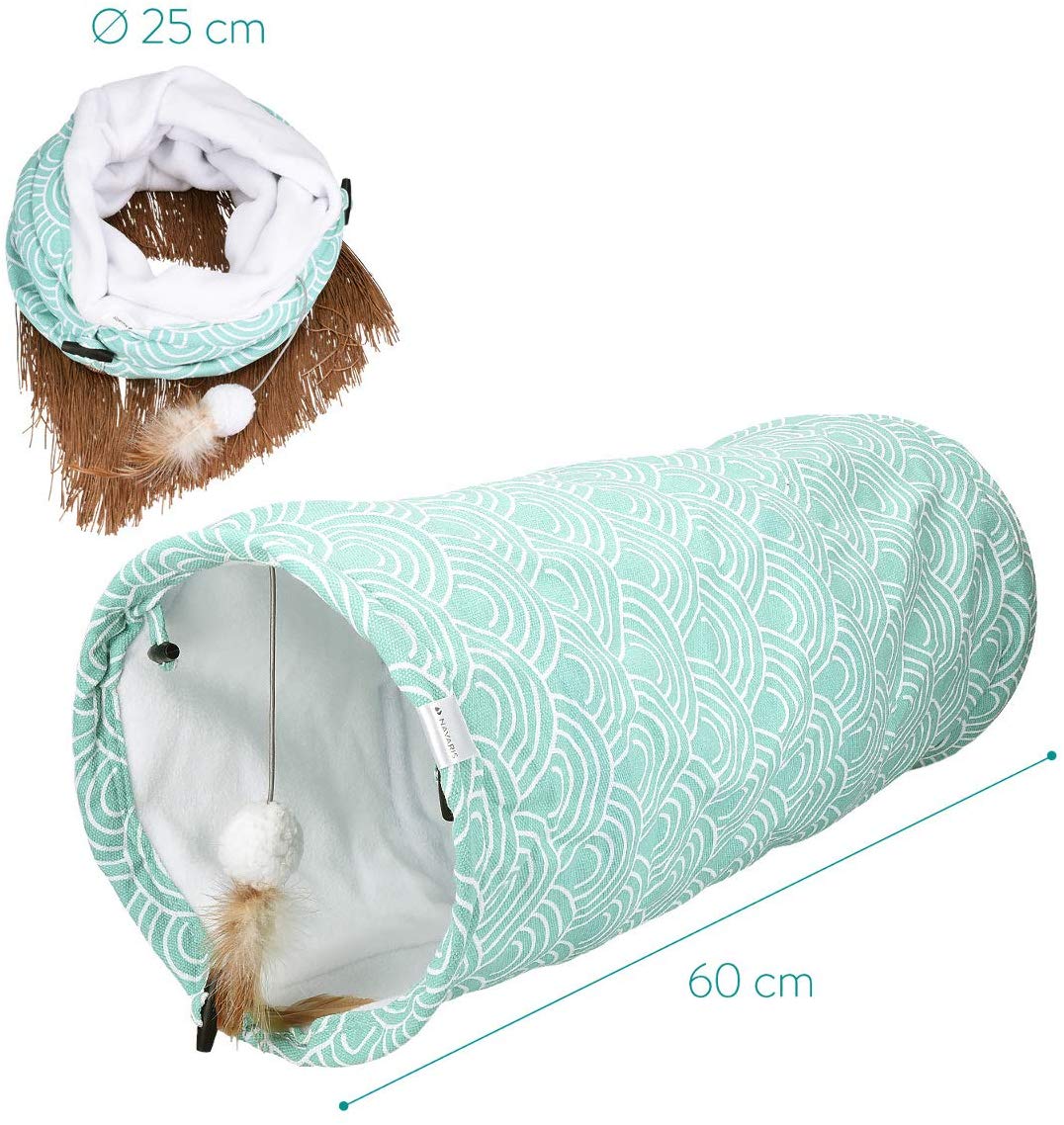 Navaris Cat Tunnel Play Παιχνίδι Σήραγγα για Μικρά Κατοικίδια - Design Japanese Waves - 60 x 25 cm - Turquoise - 48347.01