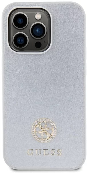 Guess iPhone 15 Pro Max 4G Strass Metal Logo Θήκη με Επένδυση Συνθετικού Δέρματος - Silver - GUHCP15XPS4DGPS