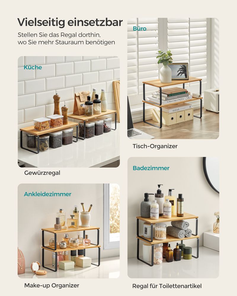 Songmics Σετ με 4 Ξύλινα Ράφια για τον Πάγκο - Ink Black / Natural Beige - KCS210B01