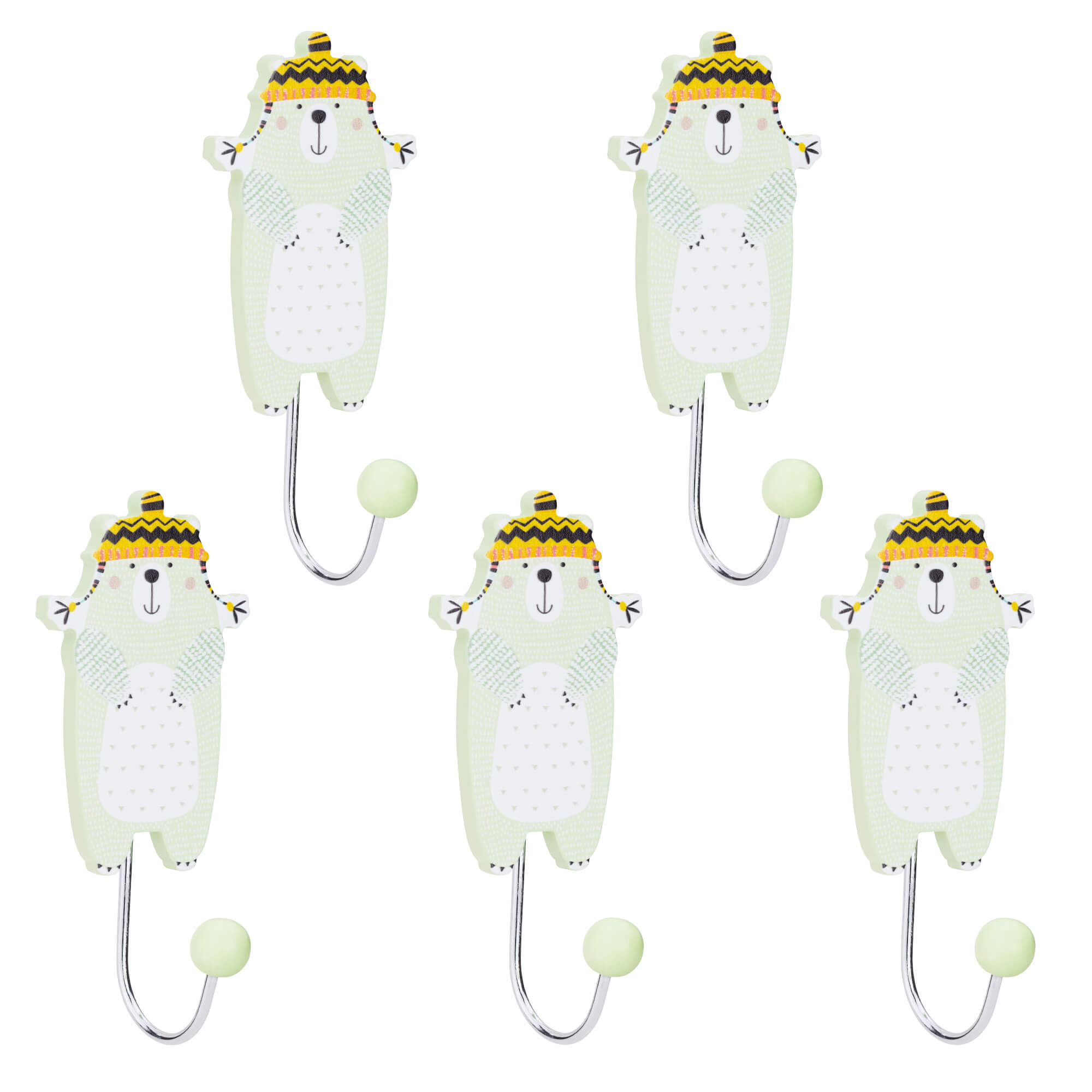Navaris Σετ με 5 Επιτοίχιες Κρεμάστρες για Παιδικό Δωμάτιο - Design Bear - Green - 57099.01