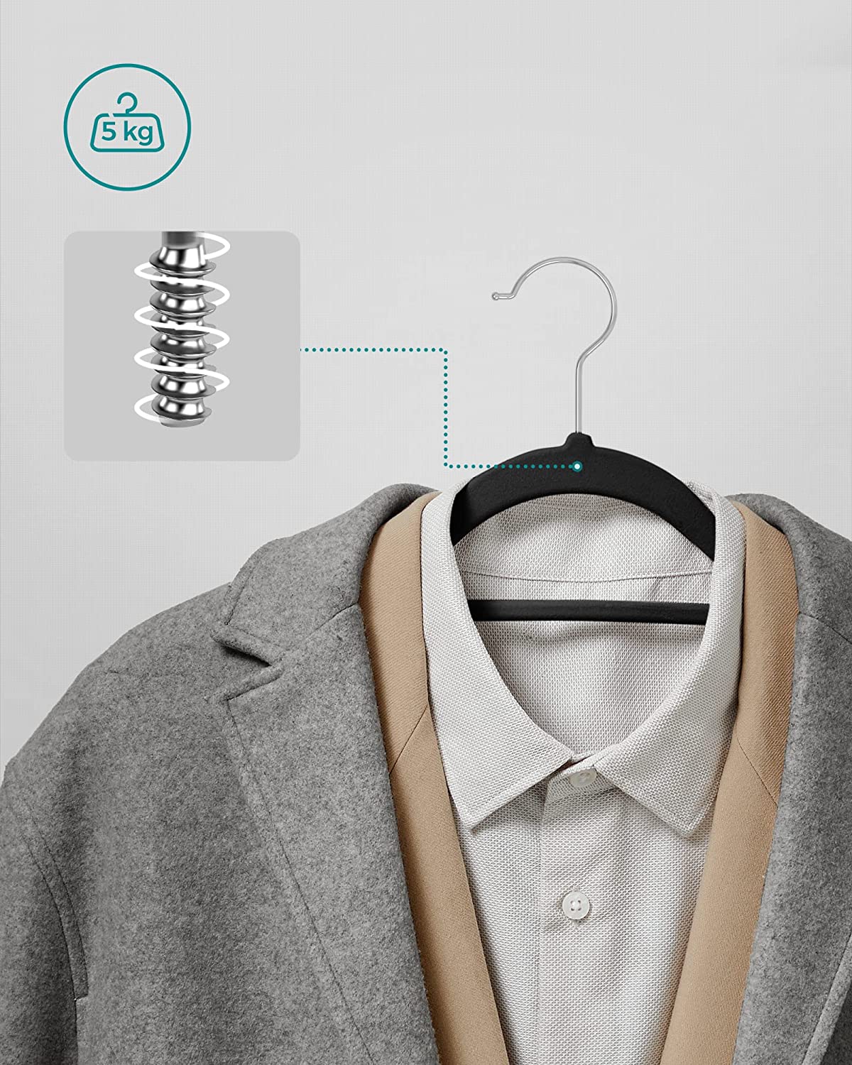 Songmics Σετ με 20 Βελούδινες Κρεμάστρες Ρούχων - Black - CRF20B