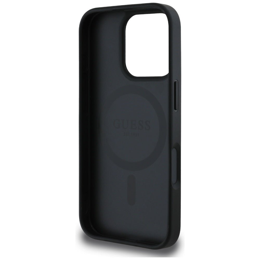 Guess iPhone 16 Pro Max - 4G Circle Classic Logo - MagSafe Θήκη με Επένδυση Συνθετικού Δέρματος - Black - GUHMP16XP4PGRSGK