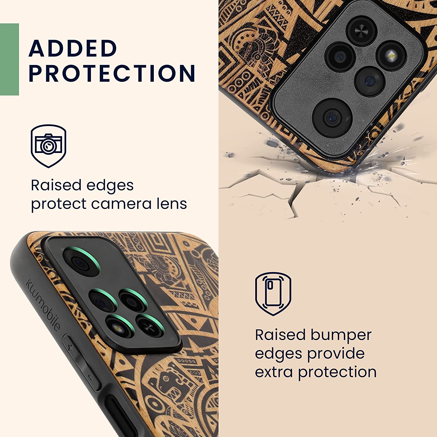 KW Xiaomi Redmi Note 11 Pro+ 5G Θήκη από Φυσικό Ξύλο - Design Maya Calendar Art - Light Brown / Black - 58100.02