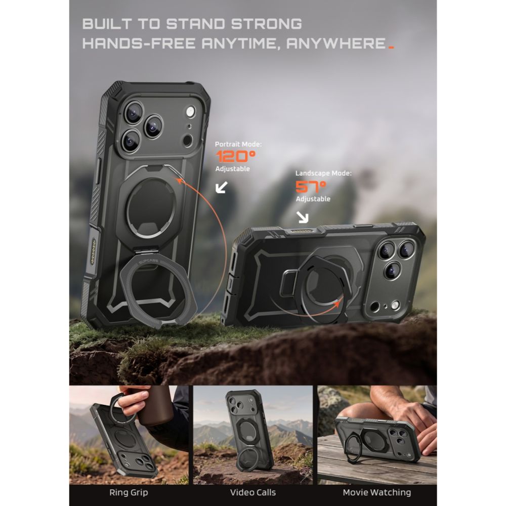 Supcase iPhone 18 Pro Max / iPhone 17 Pro Max - Σκληρή Θήκη με Προστασία Οθόνης και MagSafe / Stand - Grip Pro Mag - Black
