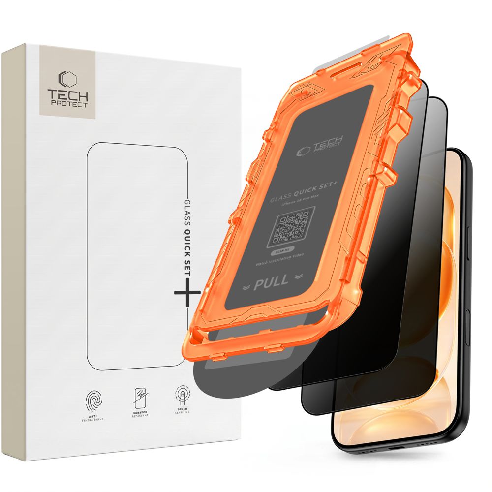 Tech-Protect iPhone 18 Pro - Σετ με 2 Full Screen Privacy Αντιχαρακτικά Γυαλιά Οθόνης με Οδηγό Τοποθέτησης - Quick Set Spy Plus - Privacy