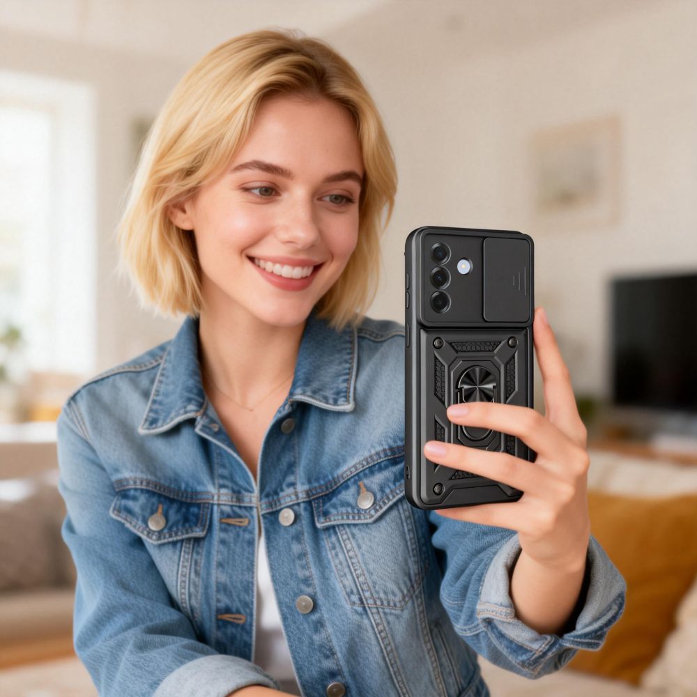 Tech - Protect Samsung Galaxy A37 5G - Σκληρή Θήκη με Πλαίσιο Σιλικόνης και Δαχτυλίδι Συγκράτησης - Camshield Pro - Black
