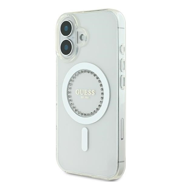 Guess iPhone 16 - IML Rhinestones - MagSafe Σκληρή Θήκη με Πλαίσιο Σιλικόνης - White - GUHMP16SPFTDTEH