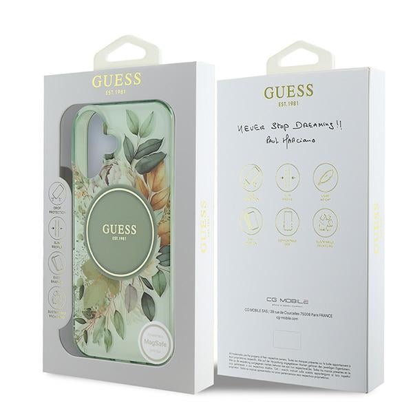Guess iPhone 16 Plus - IML Flower and Tonal Circle - MagSafe Σκληρή Θήκη με Πλαίσιο Σιλικόνης - Green - GUHMP16MHFWBDCEN