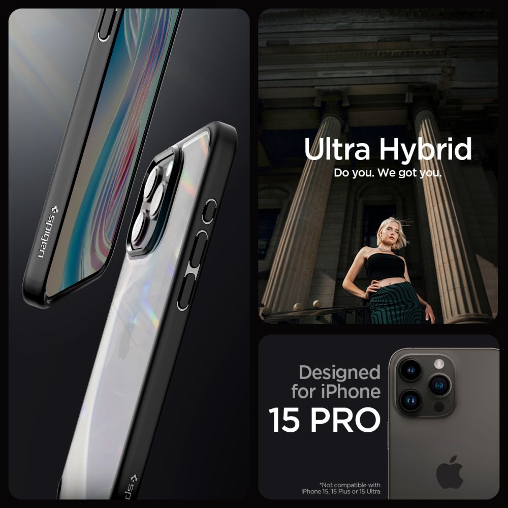 Spigen iPhone 15 Pro Ultra Hybrid Σκληρή Θήκη με Πλαίσιο Σιλικόνης - Matte Black