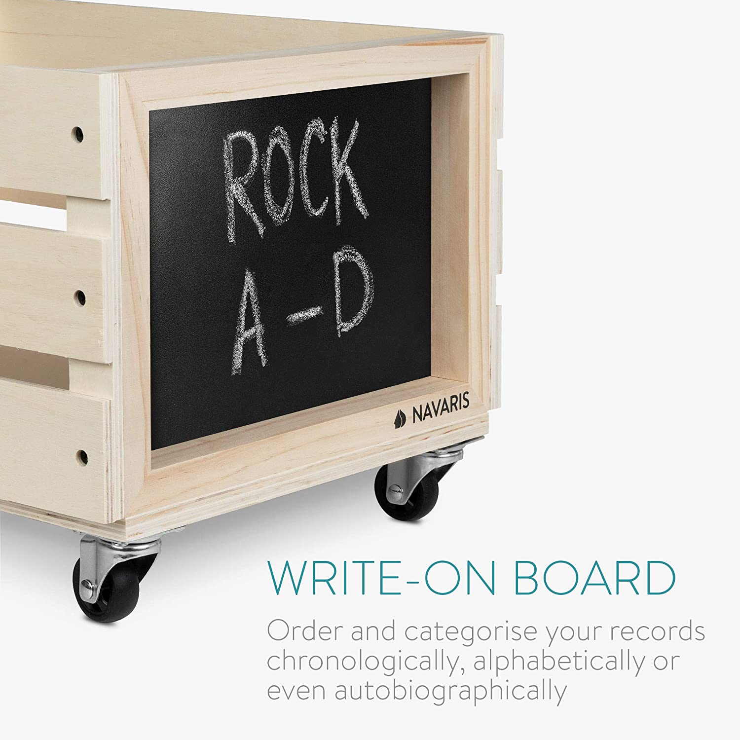 Navaris Ξύλινο Κουτί Αποθήκευσης με Πίνακα Κιμωλίας και Ροδάκια - Natural - 53026.02.24