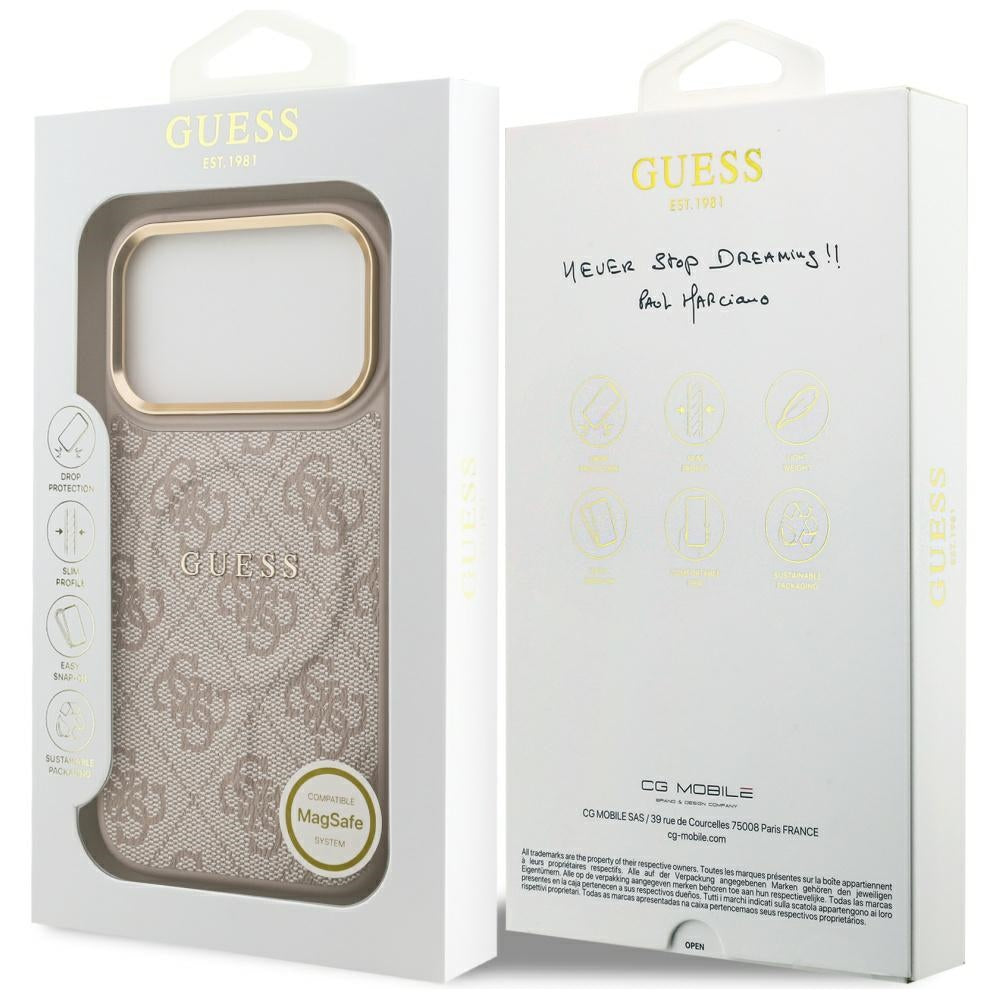 Guess iPhone 17 Pro - 4G PU Classic Logo MagSafe - Σκληρή Θήκη με Πλαίσιο Σιλικόνης και Επένδυση Οικολογικού Δέρματος - Pink - GUHMP17LP4MSEGCP