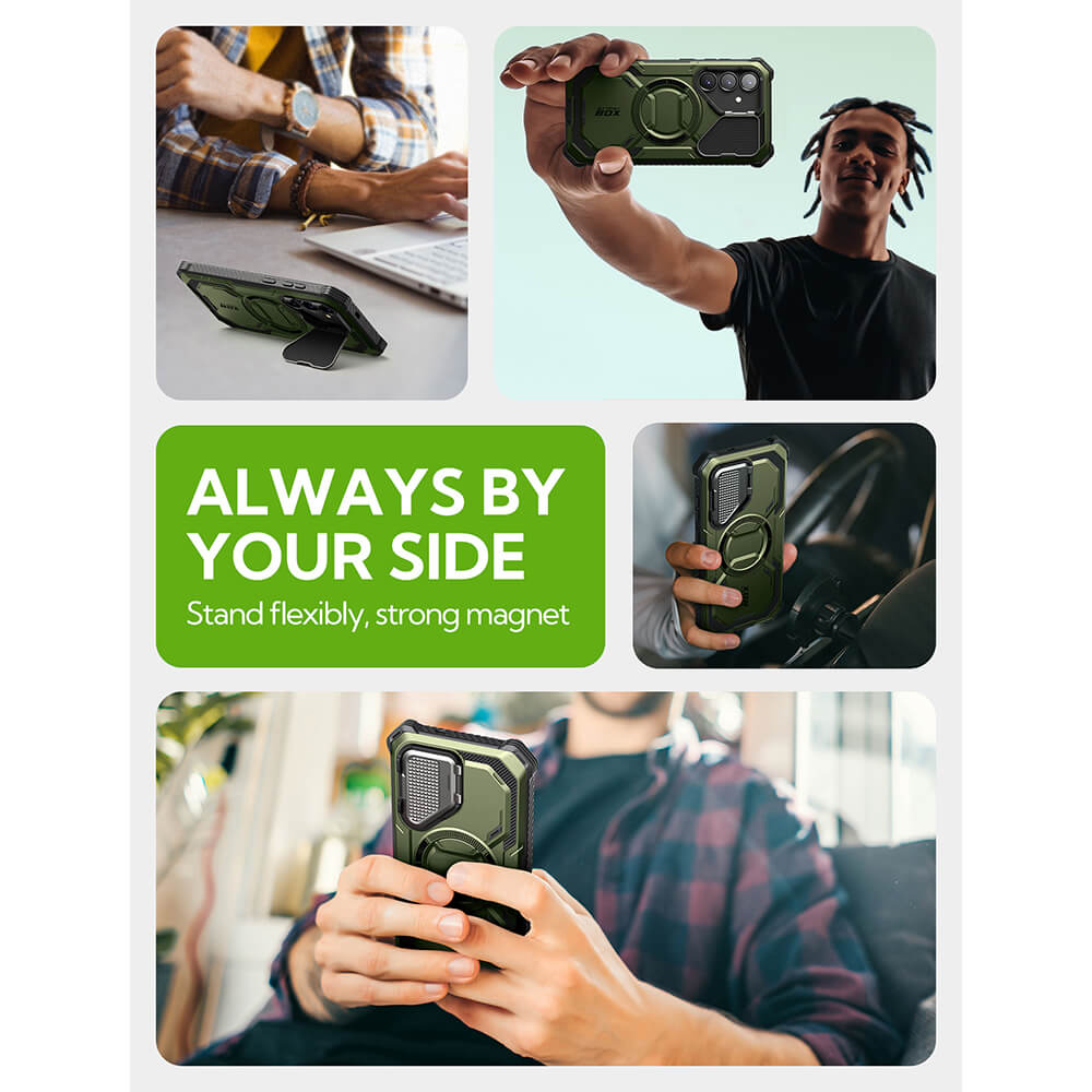Supcase Samsung Galaxy S25 Plus Armorbox Magsafe Σκληρή Θήκη με Προστασία Οθόνης και Κάλυμμα Κάμερας / Stand - Dark Green