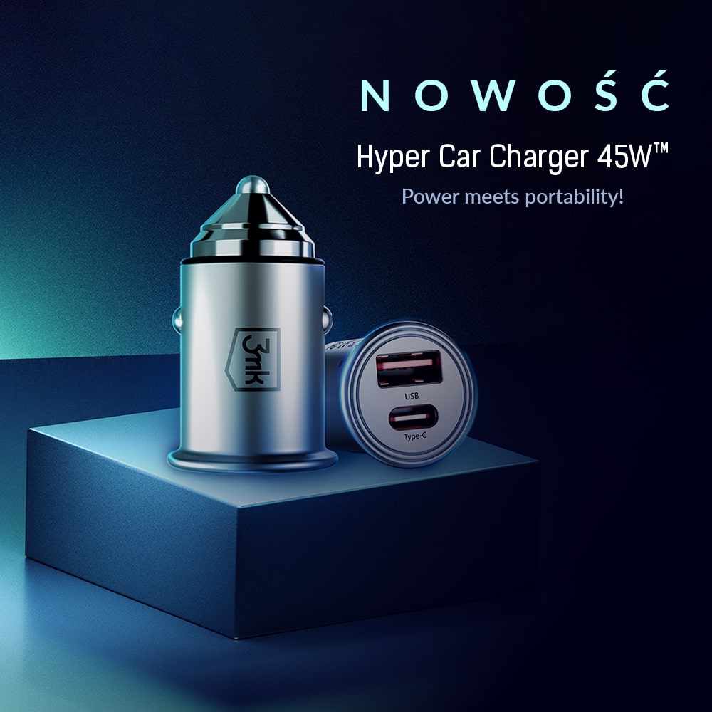 3MK Hyper Φορτιστής Αυτοκινήτου Γρήγορης Φόρτισης με 1 Θύρα USB και 1 Θύρα Type-C 45W - Grey