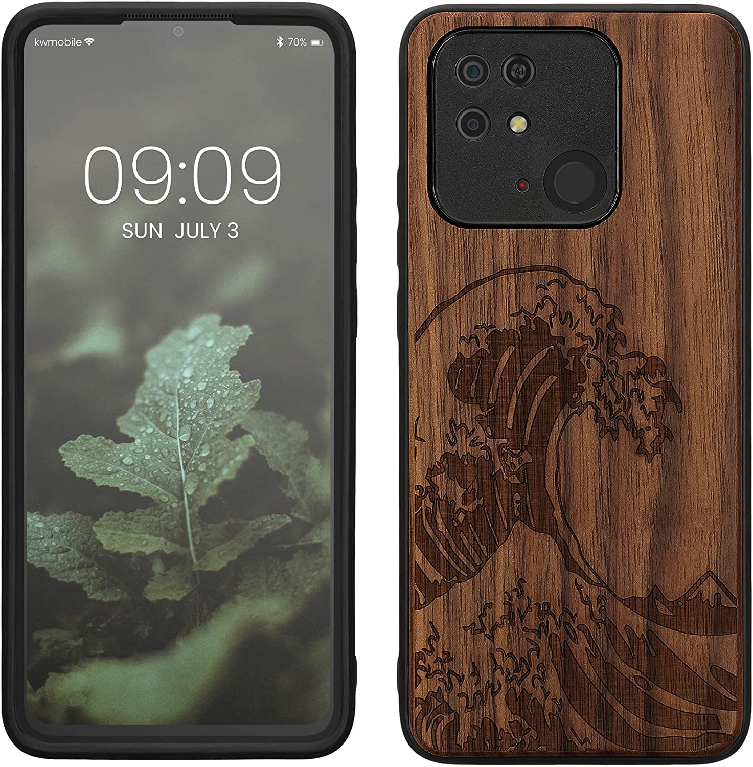 KW Xiaomi Redmi 10C Θήκη από Φυσικό Ξύλο - Design The Great Wave - Dark Brown - 59468.04