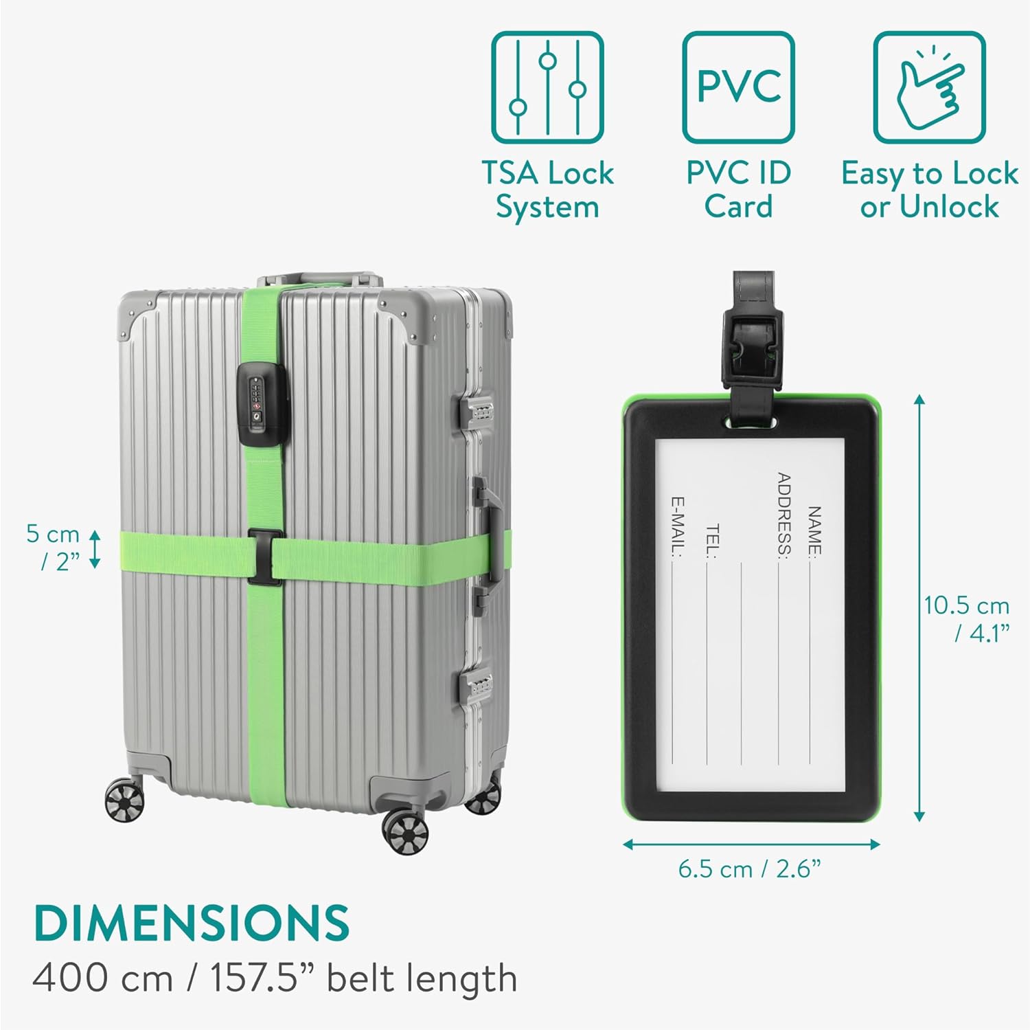 Navaris Ιμάντας Προστασίας Αποσκευών με Κλειδαριά με Συνδυασμό - Bright Green - 51357.79
