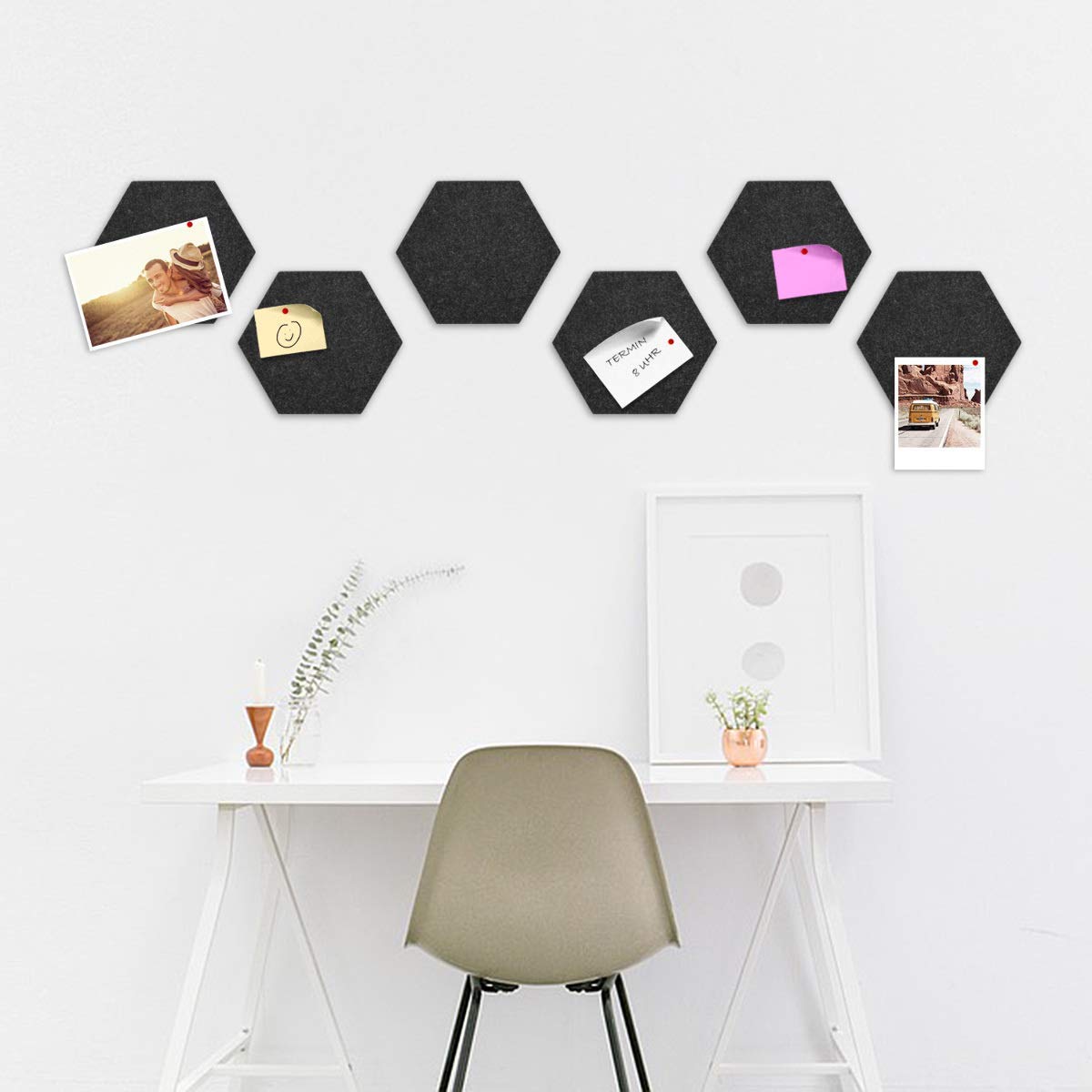 Navaris Hexagon Felt Memo Boards - Σετ με 6 Πλαίσια Ανακοινώσεων και Πινέζες - Dark Grey - 46230.02