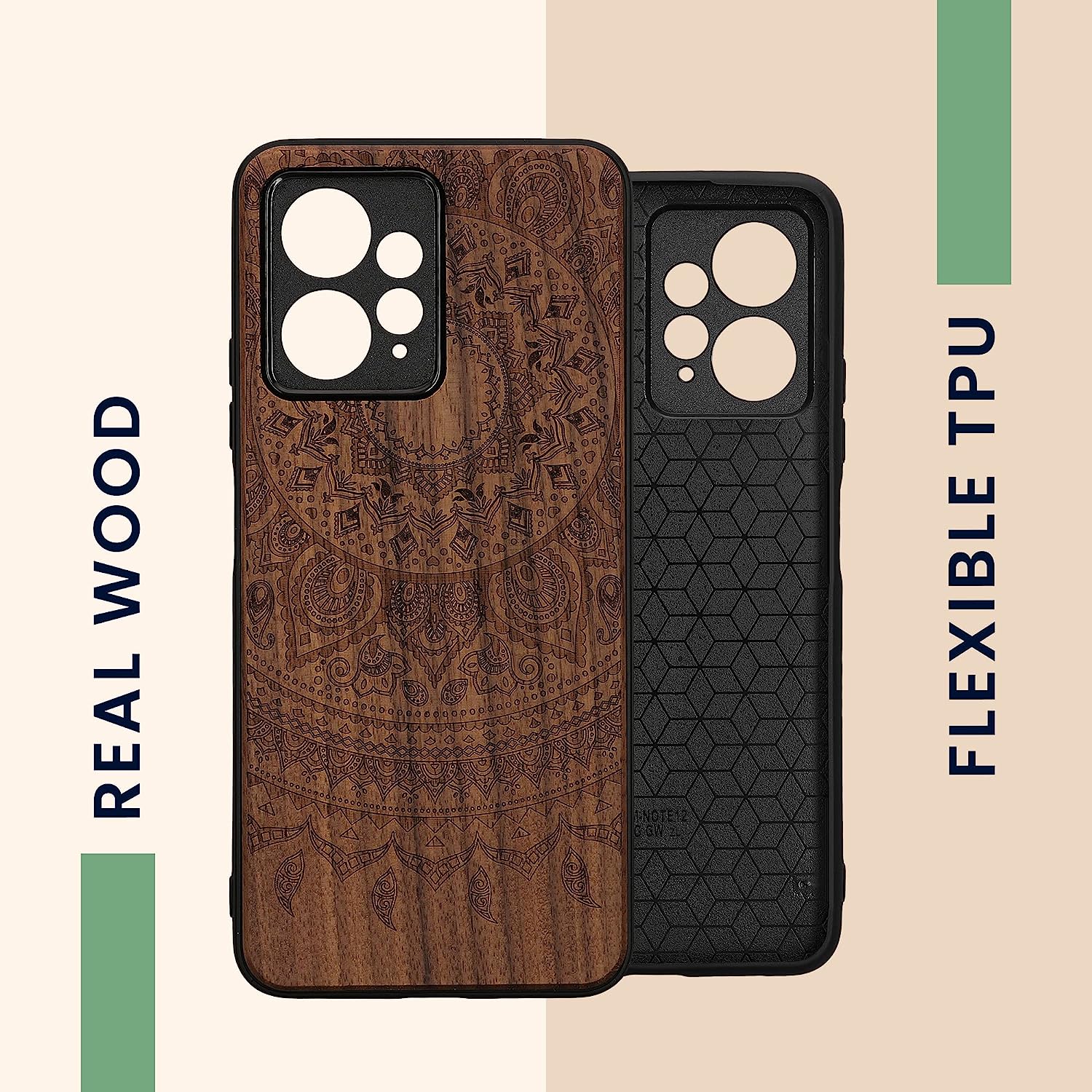 KW Xiaomi Redmi Note 12 4G Θήκη από Φυσικό Ξύλο - Design Indian Sun - Dark Brown - 61179.03