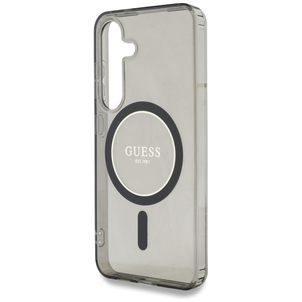 Guess Samsung Galaxy S25 - Glitter Circle Classic Logo - MagSafe Σκληρή Θήκη με Πλαίσιο Σιλικόνης - Black - GUHMS25SHFGEREK