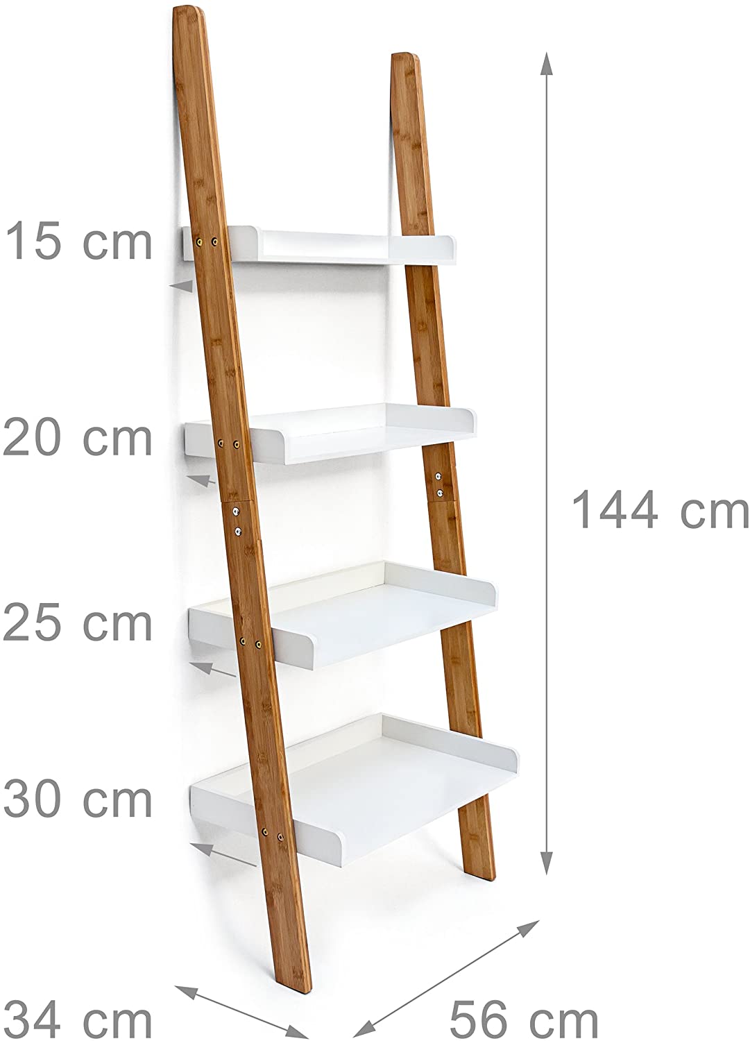 Relaxdays Διακοσμητική Σκάλα Δαπέδου με 4 Ράφια - 56 x 34 x 144 cm - Natural - 4052025191702
