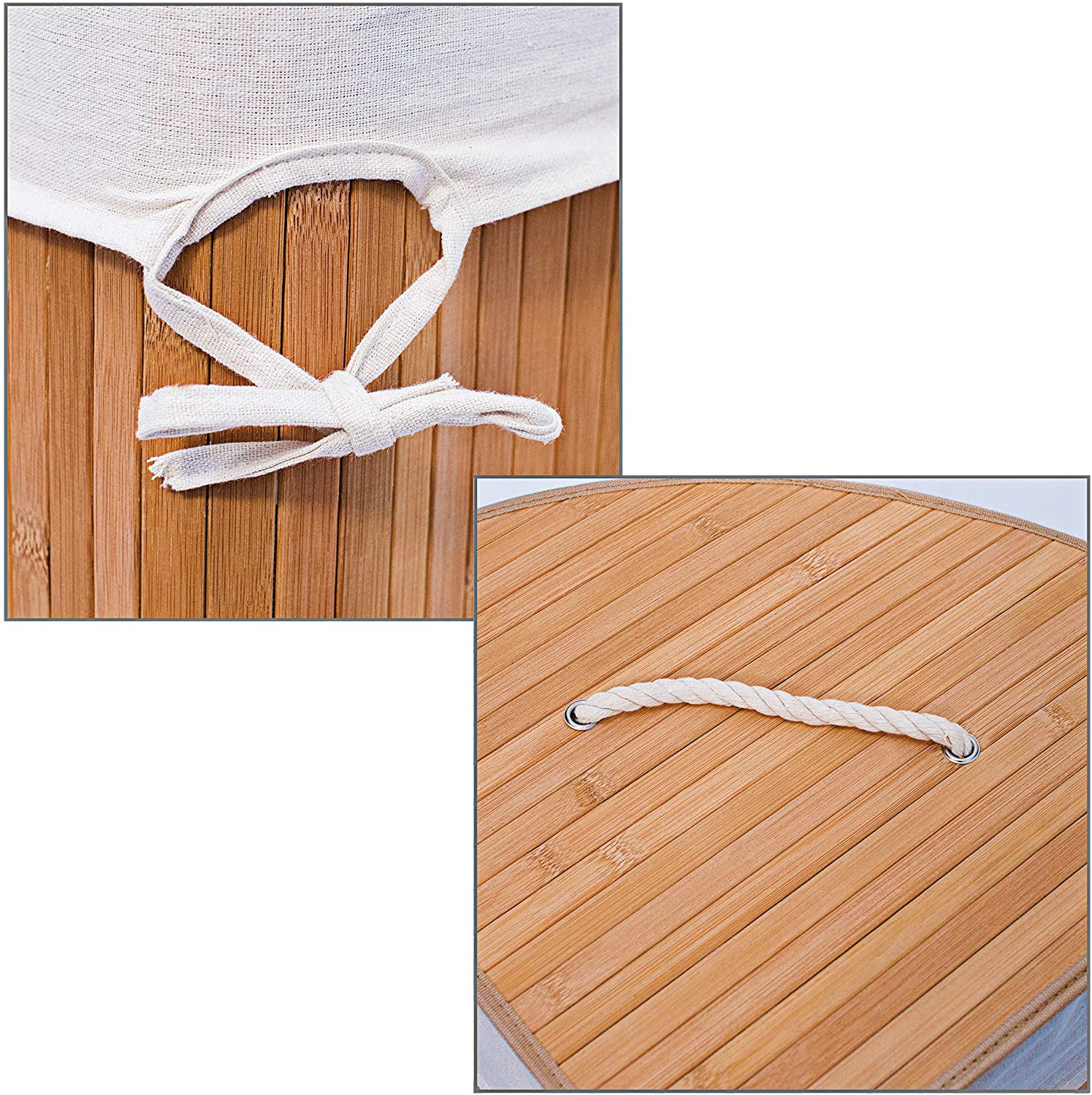 Relaxdays Καλάθι Απλύτων από Μπαμπού με Καπάκι - Natural / White - 4052025046798 - likebrands.gr