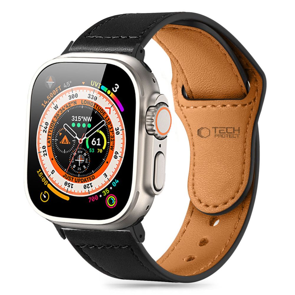 Tech-Protect Λουράκι Apple Watch 4/5/6/7/8/9/10/11 - SE (1/2/3) - 40/41/42mm NaturalFit Δερμάτινο - Black