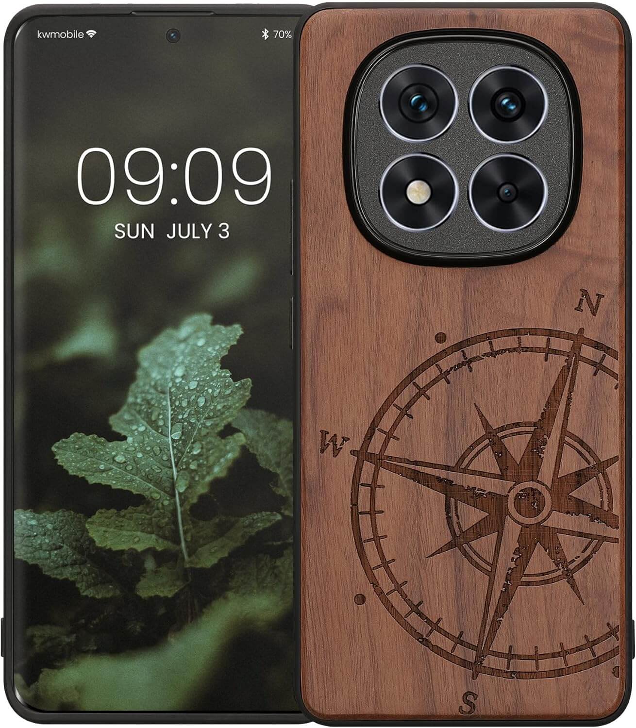 KW Xiaomi Redmi Note 14 Pro+ 5G Θήκη από Φυσικό Ξύλο - Design Compass Vintage - Dark Brown