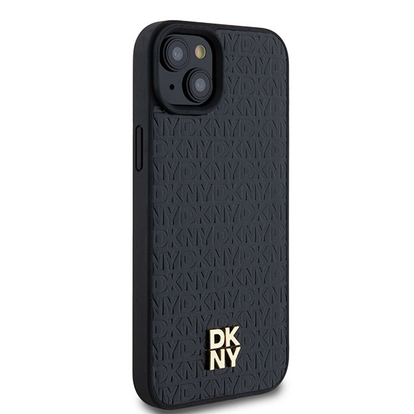 DKNY iPhone 15 / 14 / 13 - Leather Pattern Metal Logo MagSafe Σκληρή Θήκη με Επένδυση Συνθετικού Δέρματος - Black