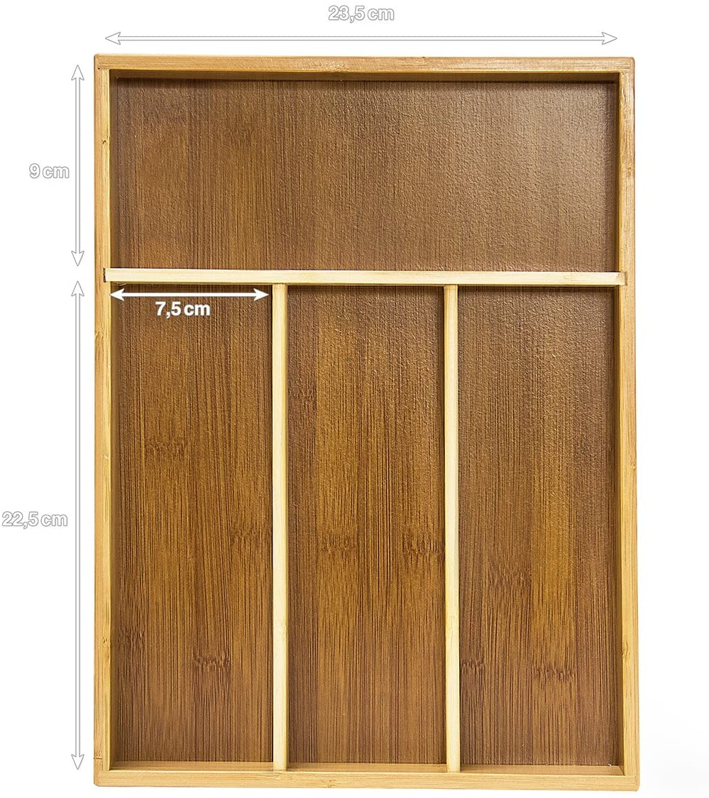 Relaxdays Ξύλινη Θήκη Συρταριού για Μαχαιροπίρουνα με 4 Διαμερίσματα - Brown - 4052025188863