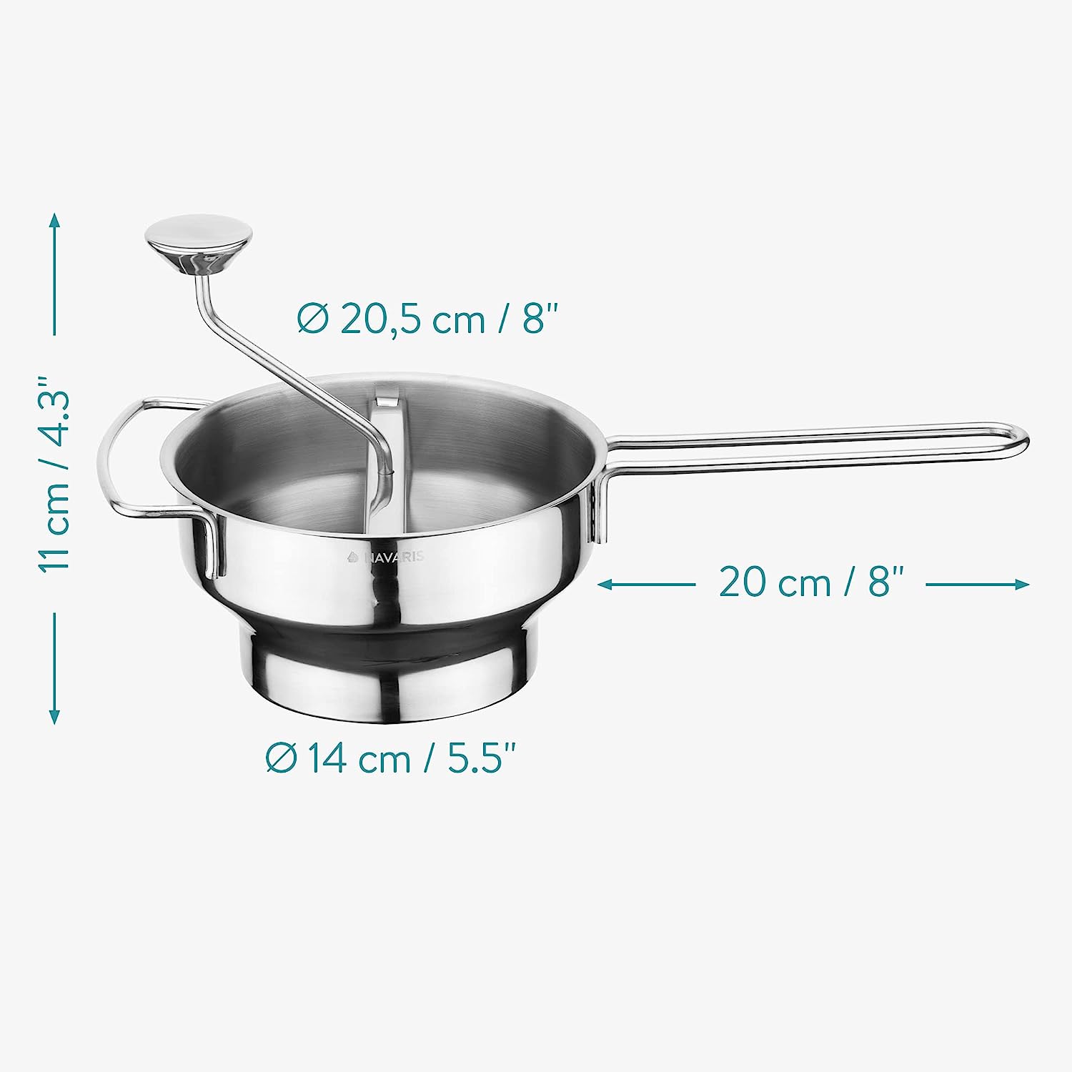 Navaris Μύλος Λαχανικών Χειρός από Ανοξείδωτο Ατσάλι με 3 Δίσκους Αλέσματος - Silver - 47369.02
