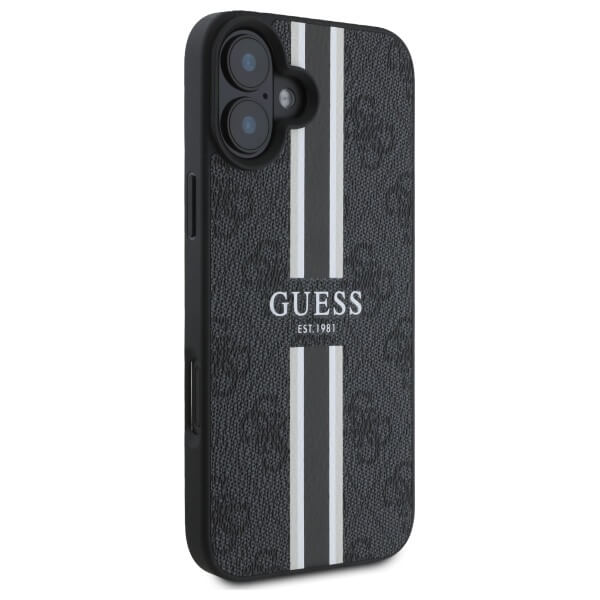 Guess iPhone 16 - 4G Printed Stripes MagSafe - Θήκη με Επένδυση Συνθετικού Δέρματος - Black - GUHMP16SP4RPSK