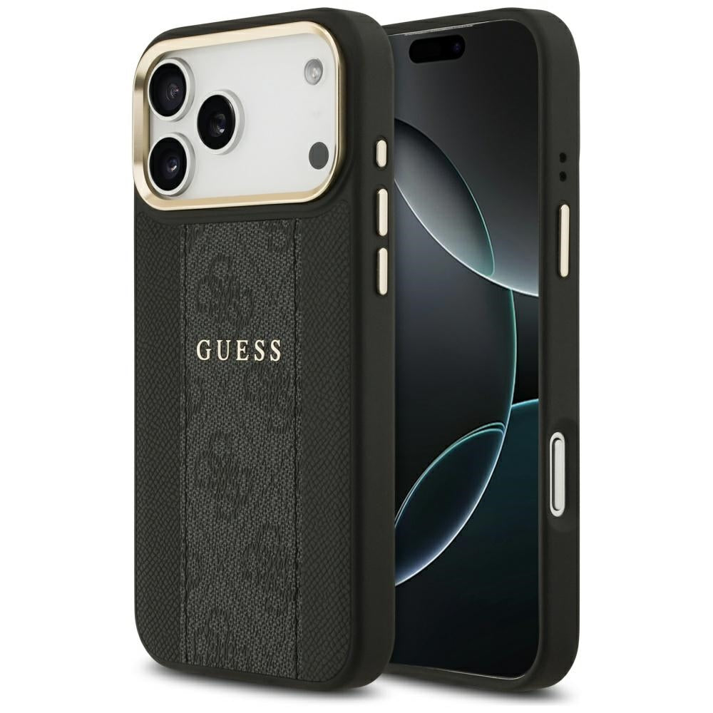 Guess iPhone 17 Pro Max - 4G Stripe MagSafe - Θήκη με Επένδυση Συνθετικού Δέρματος - Black - GUHMP17XPG4SEMCK