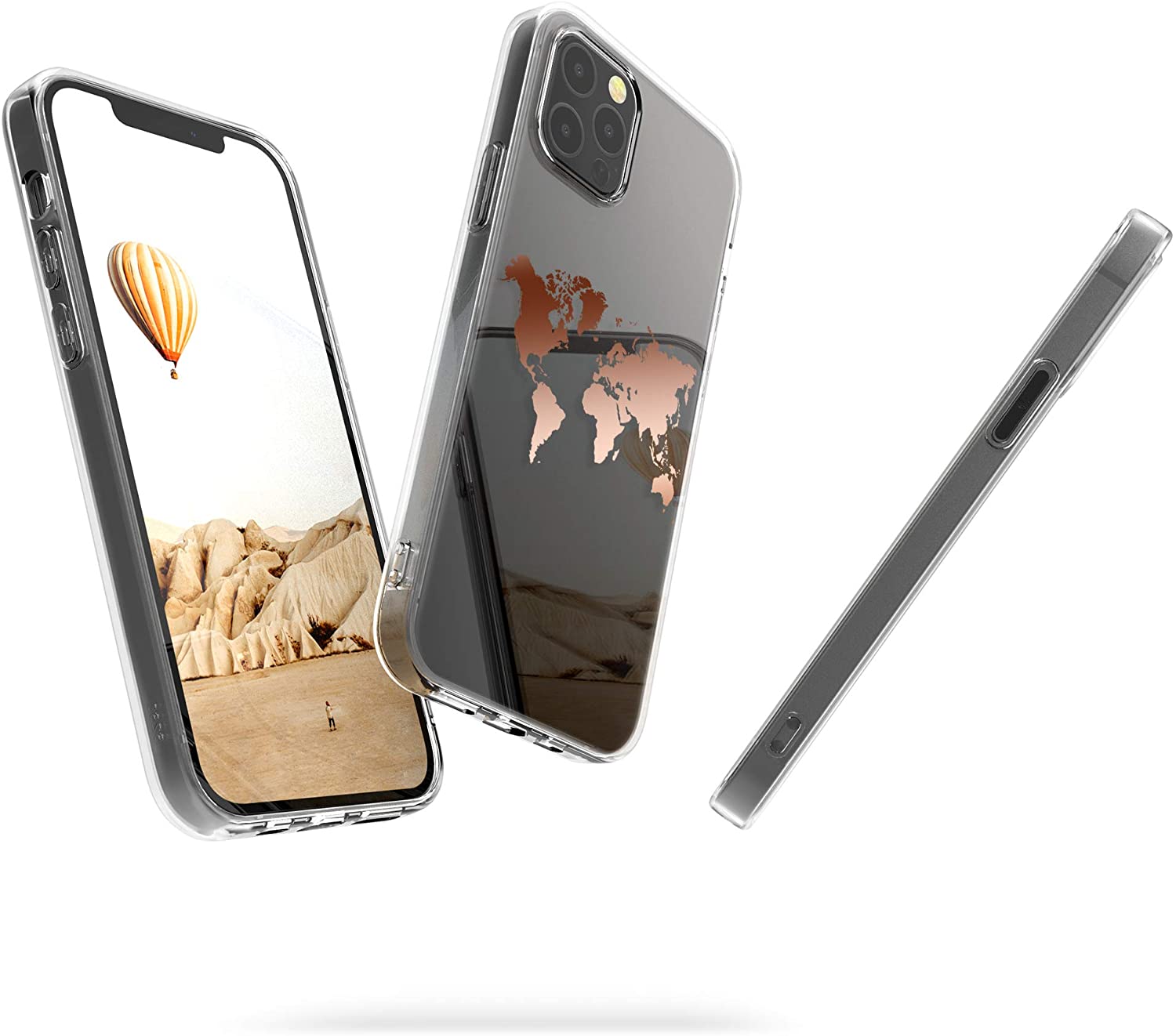 KW iPhone 12 Pro Max Θήκη Σιλικόνης TPU Design Travel Outline - Διάφανη / Rose Gold - 53037.01