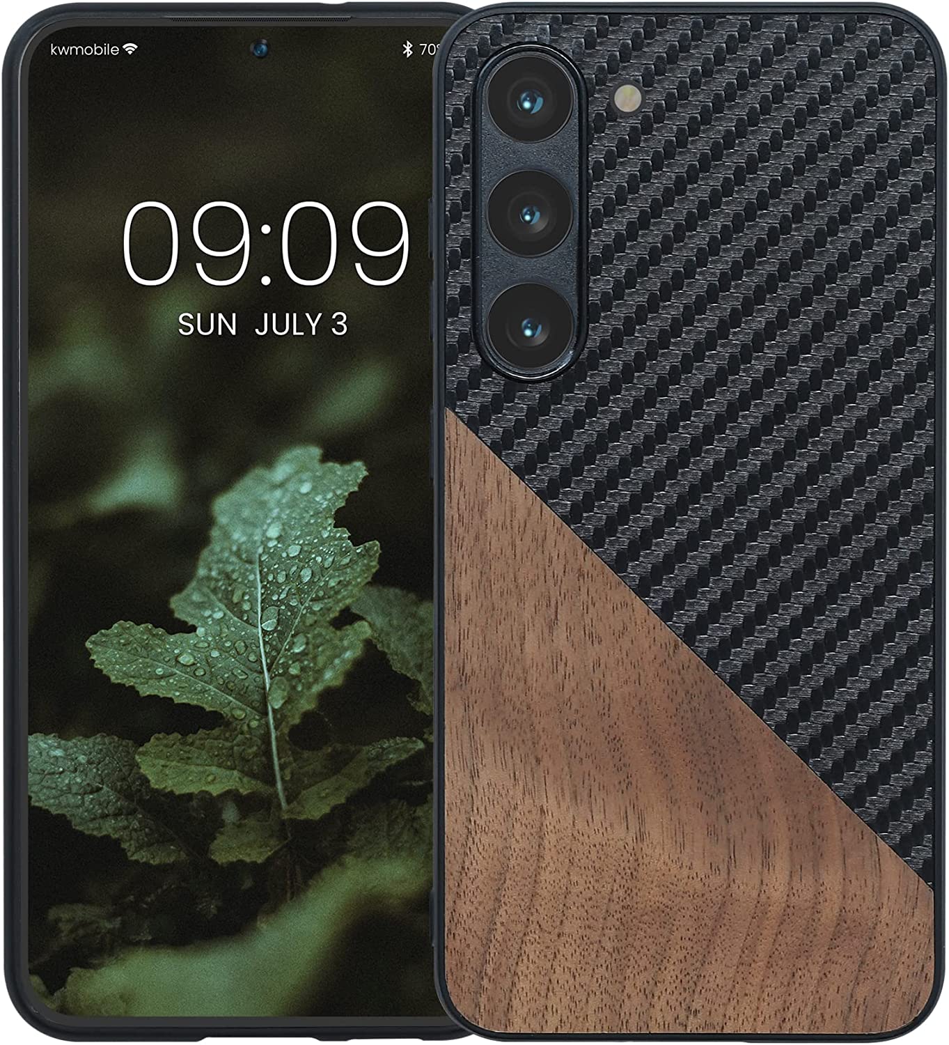 KW Samsung Galaxy S23 Θήκη από Φυσικό Ξύλο και Carbon - Dark Brown / Black - 60504.01