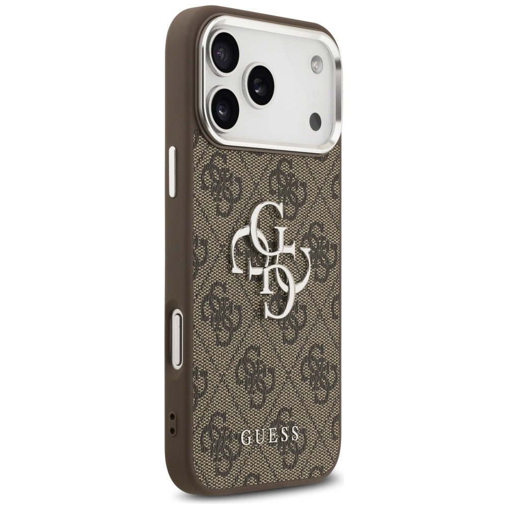 Guess iPhone 17 Pro Max - 4G Big 4G Classic Logo - Σκληρή Θήκη με Πλαίσιο Σιλικόνης και Επένδυση από Οικολογικό Δέρμα - Brown / Silver - GUHCP17XP4G4SMCW