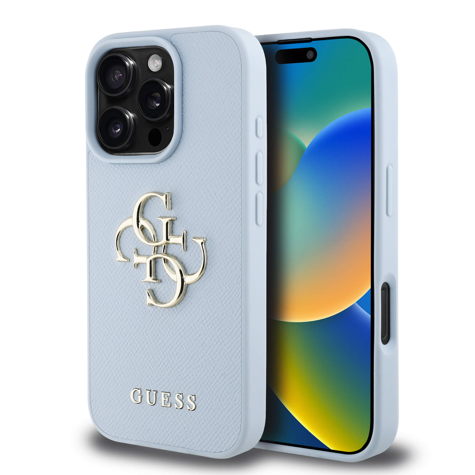 Guess iPhone 16 Pro Max - Grained Big 4G Logo Small Classic Logo - Σκληρή Θήκη με Επένδυση από Οικολογικό Δέρμα - Blue - GUHCP16XPGT4MBB